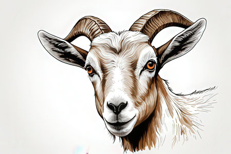 Hand drawn portrait of a goat on white background. Vector illustration.の素材