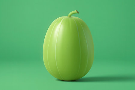 Green pumpkin on green background. 3d render. Minimal concept.の素材