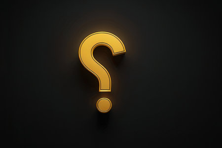 Yellow question mark on a black background. 3d rendering, 3d illustration.の素材