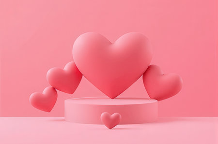 3d render of valentine's day background with hearts and podiumの素材