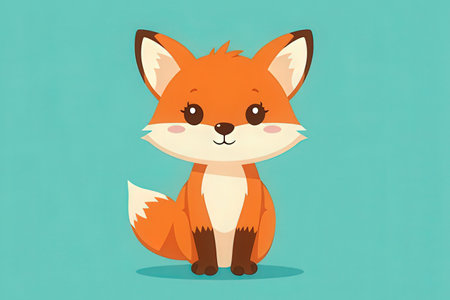 Cute little fox cartoon character on blue background. Vector illustration.の素材