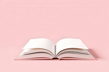 Open book with blank pages on pink background. 3D Renderingの素材