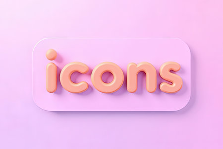 3D Illustration of the word Icons on a pink backgroundの素材