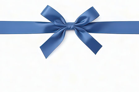 Blue satin ribbon with bow on white background. 3d illustrationの素材