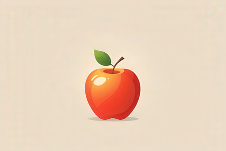 Illustration of a red apple on a light background with space for textの素材