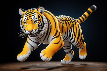 3d rendering of a tiger isolated on black background, side viewの素材