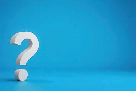 Question mark on a blue background. 3d rendering, 3d illustration.の素材