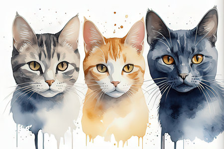 Set of cats in watercolor style. Hand drawn vector illustration.の素材