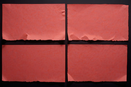 Red torn paper with space for your message on a black background.の素材