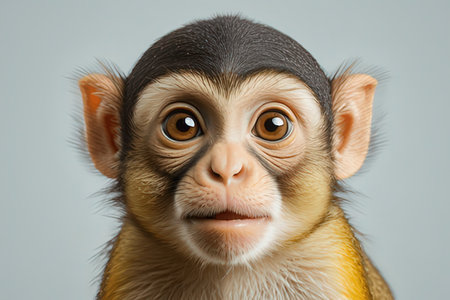 Portrait of a cute baby monkey, isolated on gray background.の素材