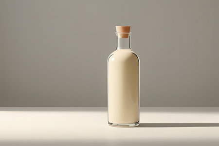 Empty glass bottle mockup on white background.の素材