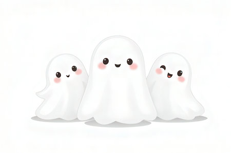 Halloween ghost family on white background. Vector illustration of cartoon ghostsの素材