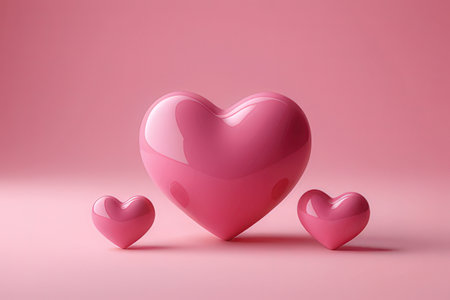 Two pink hearts on a pink background, 3d render, love conceptの素材