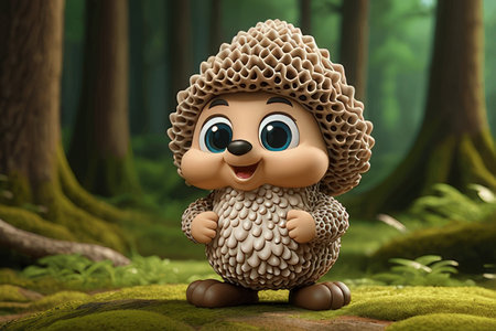 Cute cartoon hedgehog in the forest. 3d illustration.の素材