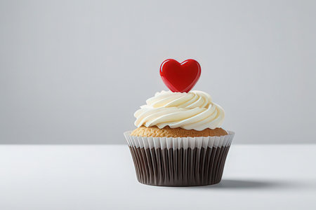 Cupcake with red heart on white background. Valentine's day conceptの素材