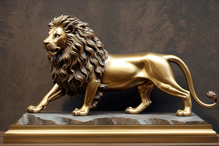 Lion statue on the pedestal. 3d render image.の素材