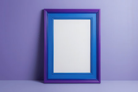 Blue picture frame on a purple background. 3d rendering mock upの素材