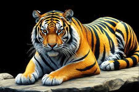 3D rendering of a tiger isolated on black background with clipping pathのeditorial素材