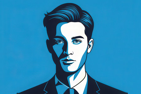 Portrait of a handsome young man in suit. Fashion illustration.の素材