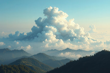 Clouds in the blue sky over the mountains. 3d renderの素材