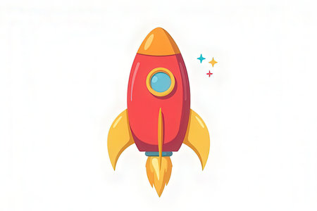 Rocket icon isolated on white background. Cartoon style. Flat design. Vector illustration.の素材