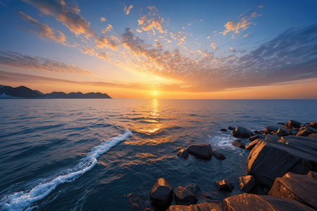 Beautiful sunset in the Adriatic Sea, Montenegro.の素材