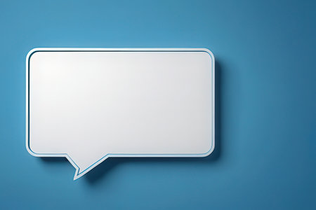 Speech bubble on blue background. 3d illustration. Blank speech bubble.の素材