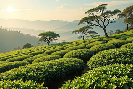 Tea Plantation in the morning light, Chiang Rai, Thailandの素材