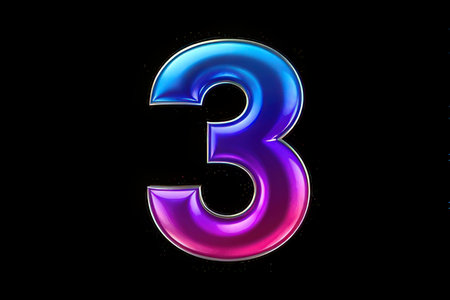 Symbol number 3d in neon style blue and pink colors isolated on black backgroundの素材