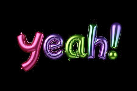 Inscription in purple, pink and green foil balloons. Vector illustration.の素材