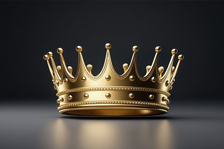 Gold crown isolated on black background. 3D rendering. 3D illustration.の素材