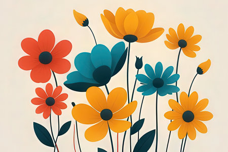 Illustration of a floral background with daisies in retro styleの素材