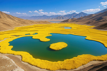 Mountain lake in the desert. Ladakh, Jammu and Kashmir, Indiaの素材