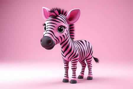 3d illustration of a cute zebra with a pink background.の素材