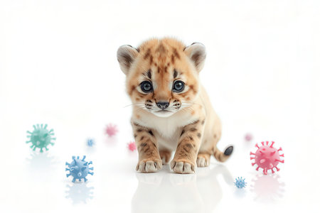Portrait of a cute little tiger isolated on white background with copy spaceの素材