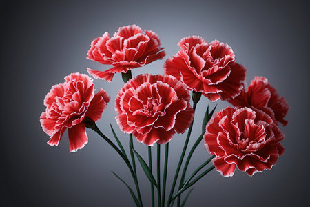 Bouquet of red carnation flowers on a gray background.の素材
