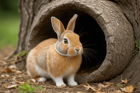 Rabbit in a hole, close-up. Rabbit in a hole.の素材