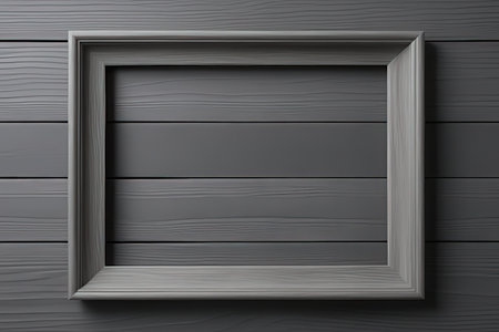 Wooden frame on black wooden background. 3d render illustration.の素材
