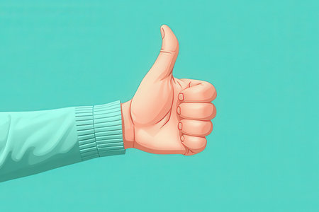 Hand with thumb up gesture on turquoise background. 3D renderingの素材
