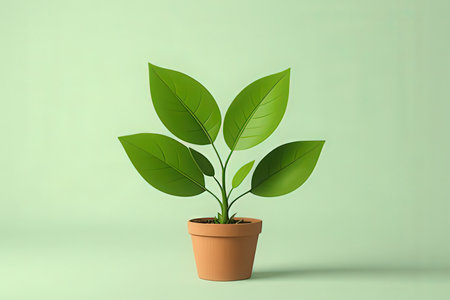 3d rendering of a green plant in a pot on a green backgroundの素材