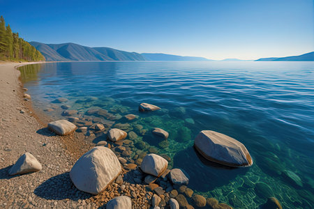 Lake Baikal, the largest freshwater lake in the world.の素材