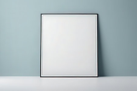 Blank picture frame on white table.の素材