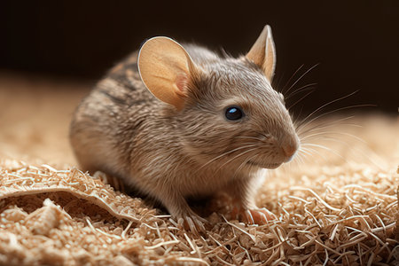 Cute little mouse on wooden background, closeup. Animal themeの素材