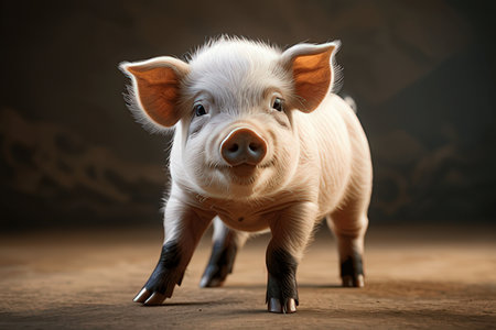 Cute little pig on dark background, closeup. Animal husbandryの素材