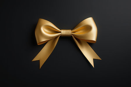 Gold bow on a black background. 3d rendering.の素材