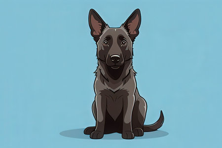 Illustration of a dog breed German Shepherd sitting on a blue backgroundの素材