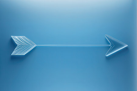 Arrow on a blue background. 3d rendering, 3d illustration.の素材