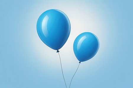 Blue balloons on blue sky background. 3D rendering. Copy space.の素材