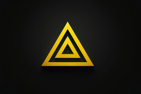 Yellow triangle on a black background. 3d rendering, 3d illustration.の素材