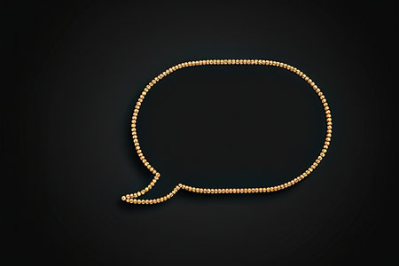 Gold speech bubble made of pearls on black background. Vector illustration.の素材
